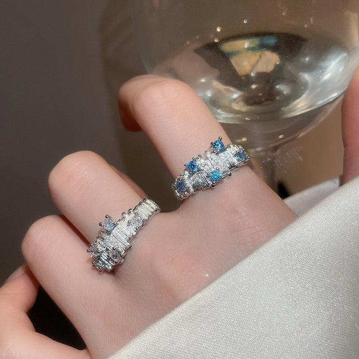 Light Luxury Copper Open Ring With Irregular Zircon Texture And Geometric Round Design For Women