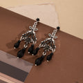 Vintage French Black Crystal Rhinestone Flower Chandelier Tassel Luxury Alloy Stud Drop Earrings view 4