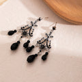 Vintage French Black Crystal Rhinestone Flower Chandelier Tassel Luxury Alloy Stud Drop Earrings view 3