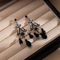 Vintage French Black Crystal Rhinestone Flower Chandelier Tassel Luxury Alloy Stud Drop Earrings view 2