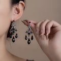 Vintage French Black Crystal Rhinestone Flower Chandelier Tassel Luxury Alloy Stud Drop Earrings view 1