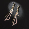 Pink Double Triangle Gold Tone Bar Long Dangle Stud Earrings view 4