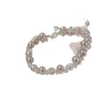 Elegant Faux Pearl Zircon Rose Braided Flower Bangle, Court Style Geometric Round Bracelet view 5