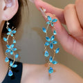 Sparkling Zircon Butterfly Flower Tassel Copper Drop Earrings For Sweet Fresh Elegant Style view 3
