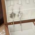 Elegant French Rhinestone Ginkgo Leaf Tassel Drop Earrings For Women Silver Alloy Long Dangle Earrings view 3