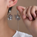 Elegant French Rhinestone Ginkgo Leaf Tassel Drop Earrings For Women Silver Alloy Long Dangle Earrings view 1