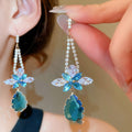 Light Luxury Copper Zircon Flower Teardrop Drop Earrings, Vintage Ear Hook Jewelry view 3