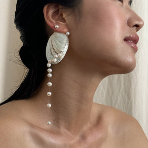 Freshwater Pearl Shell Tassel Earrings With Silver Needle Geometric Beach Resort Style