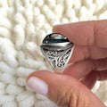 Vintage Oval Resin Women's Ring, Antique Finish Artistic Mysterious Statement Finger Jewelry view 3