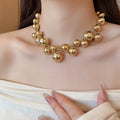 Irregular Geometric Round Tassel Pendant Necklace, Metallic Casual Clavicle Choker view 2