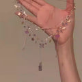 Light Luxury Alloy Double Layer Crystal Necklace With Rhinestone Flower Butterfly Pendant Tassel view 4