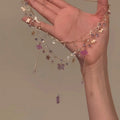 Light Luxury Alloy Double Layer Crystal Necklace With Rhinestone Flower Butterfly Pendant Tassel view 2