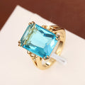 Square Blue Glass Crystal Ring For Women, Geometric Big Stone Romantic Chic Fashion Jewelry view 2