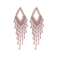 Light Luxury Copper Zircon Rhombus Rectangle Tassel Drop Earrings With Silver Needle Posts view 5