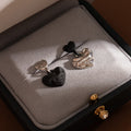 Asymmetric Wrinkled Heart Drop Earrings With Silver Needle Black Enamel Alloy Pendant Elegant Earrings view 2