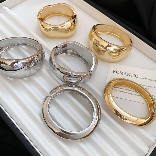 Western Style Metal Geometric Oval Glossy Open Bangle Fashion Minimalist Statement Jewelry