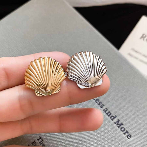European Style Smooth Textured Shell Metal Clip-on Earrings, No Piercing Ear Cuff For Women