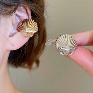 European Style Smooth Textured Shell Metal Clip-on Earrings, No Piercing Ear Cuff For Women