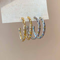 Light Luxury Copper C-Shaped Rhinestone Hoop Earrings For Women With Silver Pins view 1