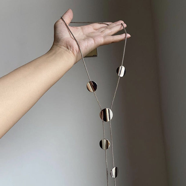 Geometric Round Glossy Leather Tassel Necklace Casual Minimalist Collarbone Jewelry