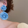 Fabric Flower Drop Earrings With Silver Needle, Sweet European Style Floral Pendant Earrings view 3