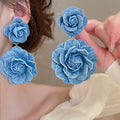 Fabric Flower Drop Earrings With Silver Needle, Sweet European Style Floral Pendant Earrings view 1