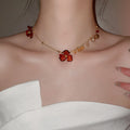 Acrylic Chiffon Flower Crystal Pendant Sweater Necklace Vacation Style Vintage Collarbone Chain view 3