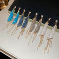 Silver Needle Zircon Square Crystal Chain Tassel Drop Earrings For Women Light Luxury Style view 1