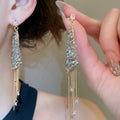 Silver Needle Zircon Square Crystal Chain Tassel Drop Earrings For Women Light Luxury Style view 4