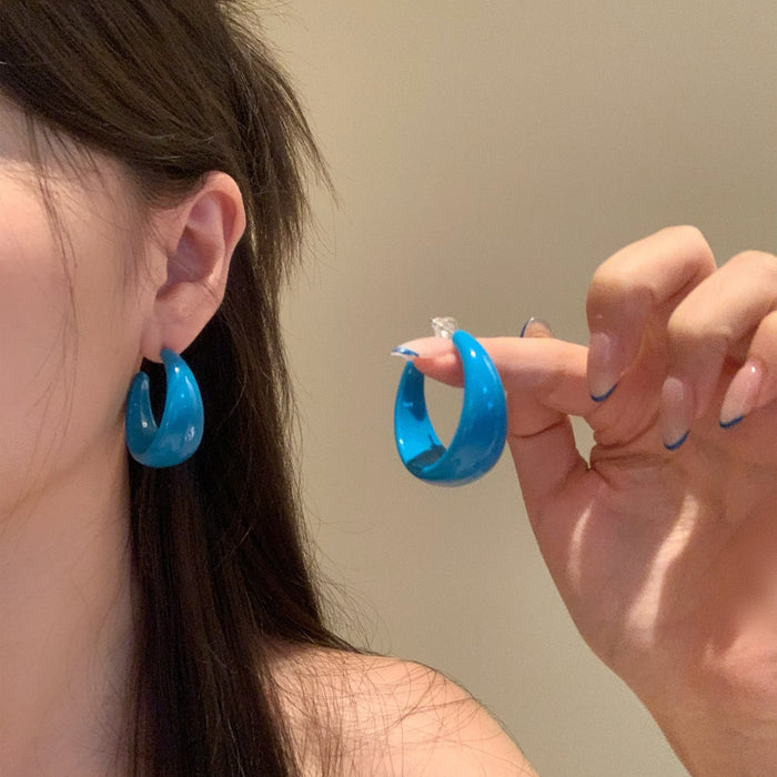 Acrylic Geometric Round C Shape Stud Earrings With Steel Posts Retro Vacation Style For Women