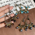 Vintage Ethnic Alloy Waterdrop Stone Flower Pendant Drop Earrings for Women view 4
