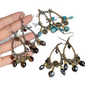 Vintage Ethnic Alloy Waterdrop Stone Flower Pendant Drop Earrings for Women view 5