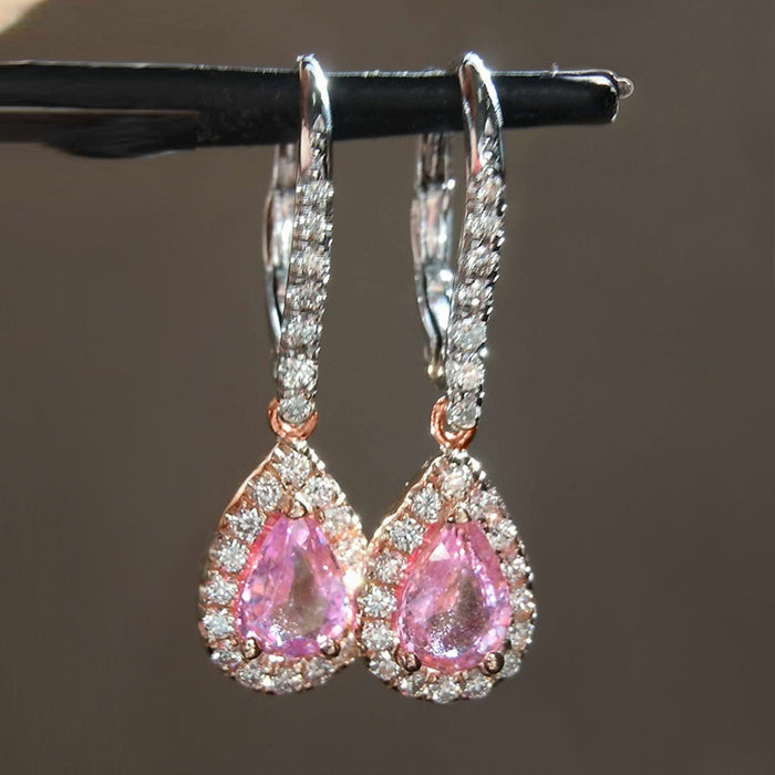 European American Designer Drop Earrings For Women Two Tone Pink Waterdrop Zircon Jewelry