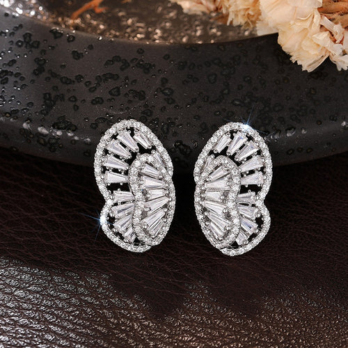 New European Korean Butterfly Shell Flower Stud Earrings Light Luxury Fashion Jewelry