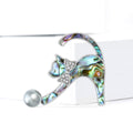 Alloy Abalone Shell Cat Brooch Pin For Unisex Suit Apparel view 2