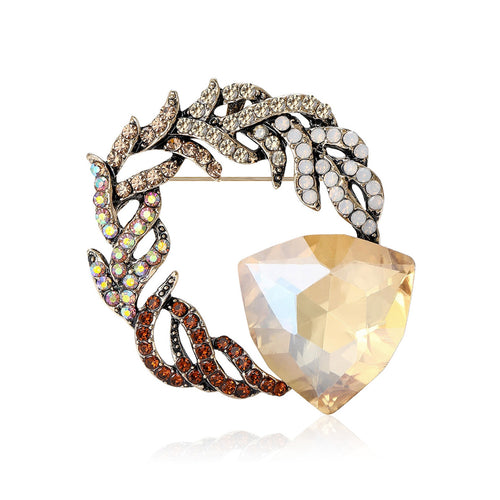 Alloy Glass Circle Brooch Pin For Women Clothing Decoration