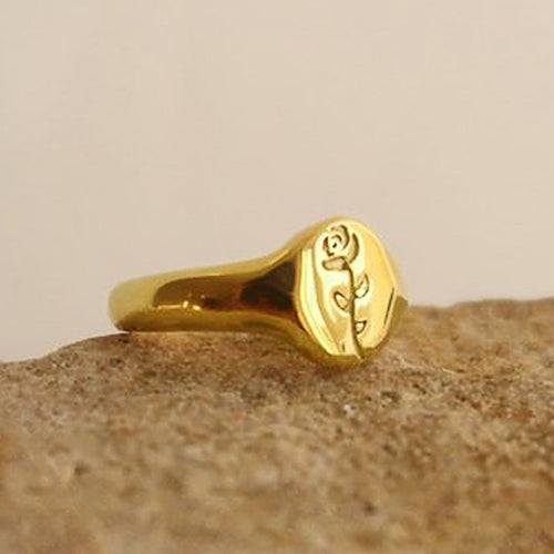 European Korean Vintage Rose Ring For Women, Elegant Oval Carved Flower Fashion Finger Ring