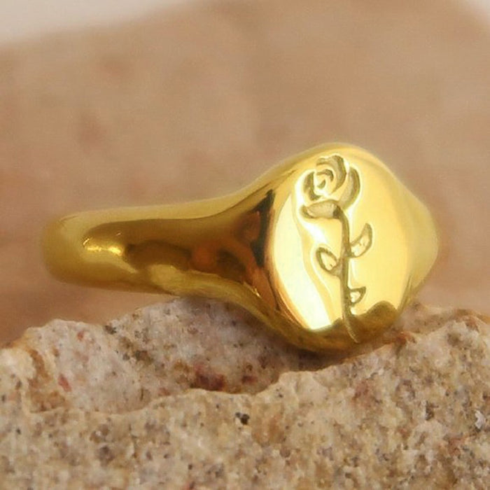 European Korean Vintage Rose Ring For Women, Elegant Oval Carved Flower Fashion Finger Ring
