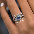 Women's Futuristic Diamond Shape Geometric Ring With Micro Paved Zircon, Multilayer Design view 4