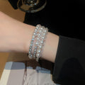 Luxury Zircon Pearl Triple Layer Open Cuff Bangle With Square Accent For Women view 3