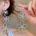 Copper Rhinestone Flower Hollow Tassel Drop Earrings For Women, Light Luxury European Style view 4