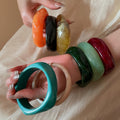 Vintage Ethnic Handmade Woven Rattan Acrylic Round Bangle For Women view 2