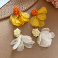 Acrylic Chiffon Flower Tassel Clip-on Earrings, Sweet Vacation Style No-Piercing Ear Cuffs view 4