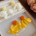 Acrylic Chiffon Flower Tassel Clip-on Earrings, Sweet Vacation Style No-Piercing Ear Cuffs view 2