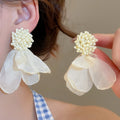 Acrylic Chiffon Flower Tassel Clip-on Earrings, Sweet Vacation Style No-Piercing Ear Cuffs view 3
