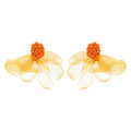 Acrylic Chiffon Flower Tassel Clip-on Earrings, Sweet Vacation Style No-Piercing Ear Cuffs view 5