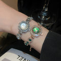 Rhinestone Round Watch Charm Pull Bangle Vintage Palace Style Alloy Luxury Bracelet for Women view 2