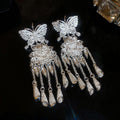 Elegant Alloy Hollow Butterfly Flower Teardrop Tassel Drop Earrings For Women view 4