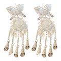 Elegant Alloy Hollow Butterfly Flower Teardrop Tassel Drop Earrings For Women view 5