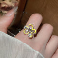 Alloy Rhinestone Enamel Hollow Flower Open Ring For Women Sweet Elegant Light Luxury Jewelry view 3